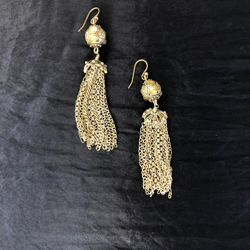 Silver Bead and Chain Chandelier Earrings